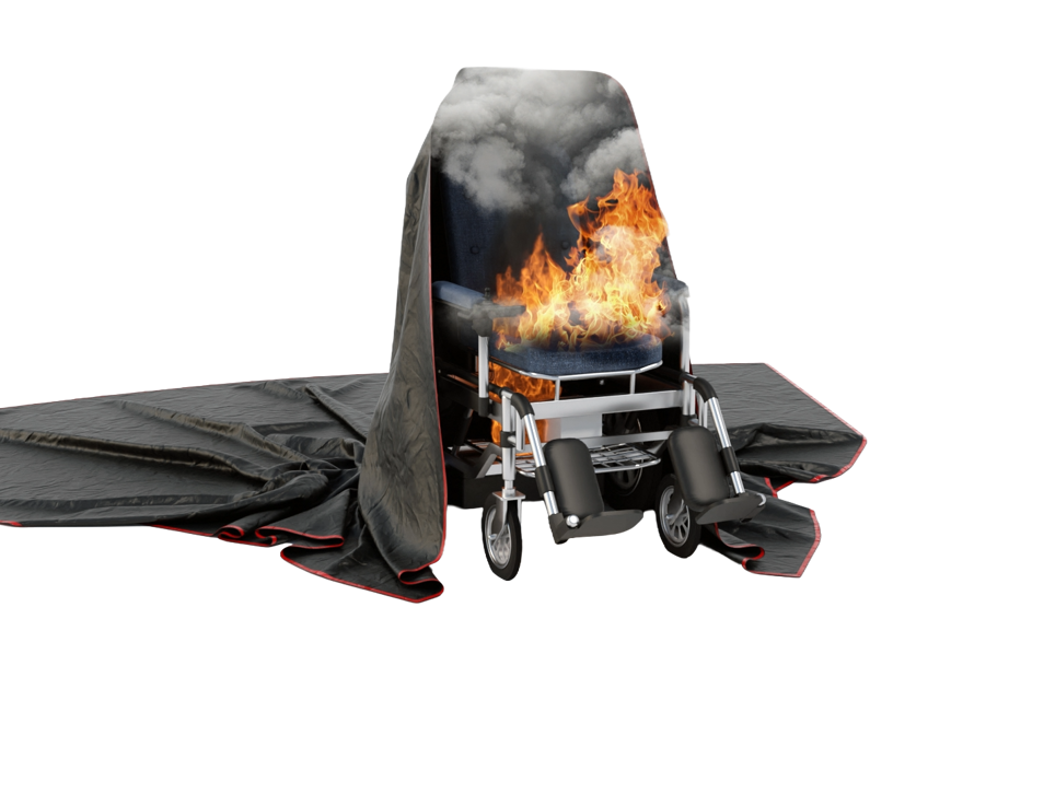 Extreme Fire Blanket Wheelchair On Fire Half Covered (1)